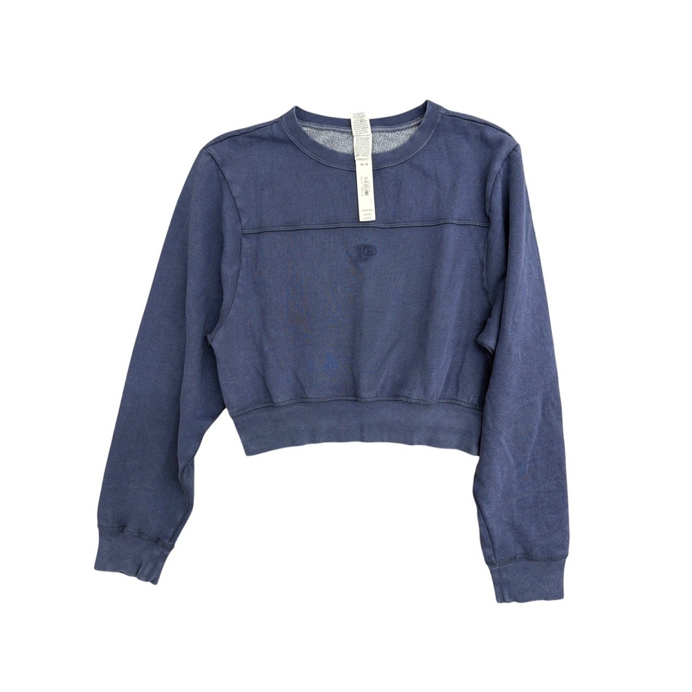 Victoria's Secret PINK Women Navy Blue Cropped Sweatshirt Pullover Logo Medium